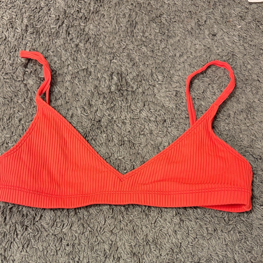 La Hearts Red Ribbed Triangle Bralette